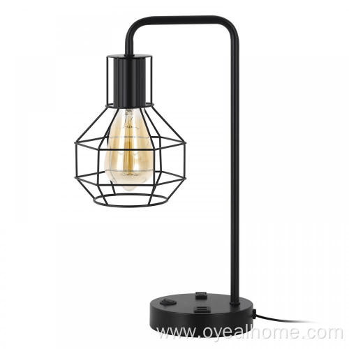 Cage Lampshade Table Lamp with Charging Station